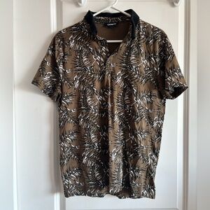 Express Men's Tan Leaf Pattern Polo